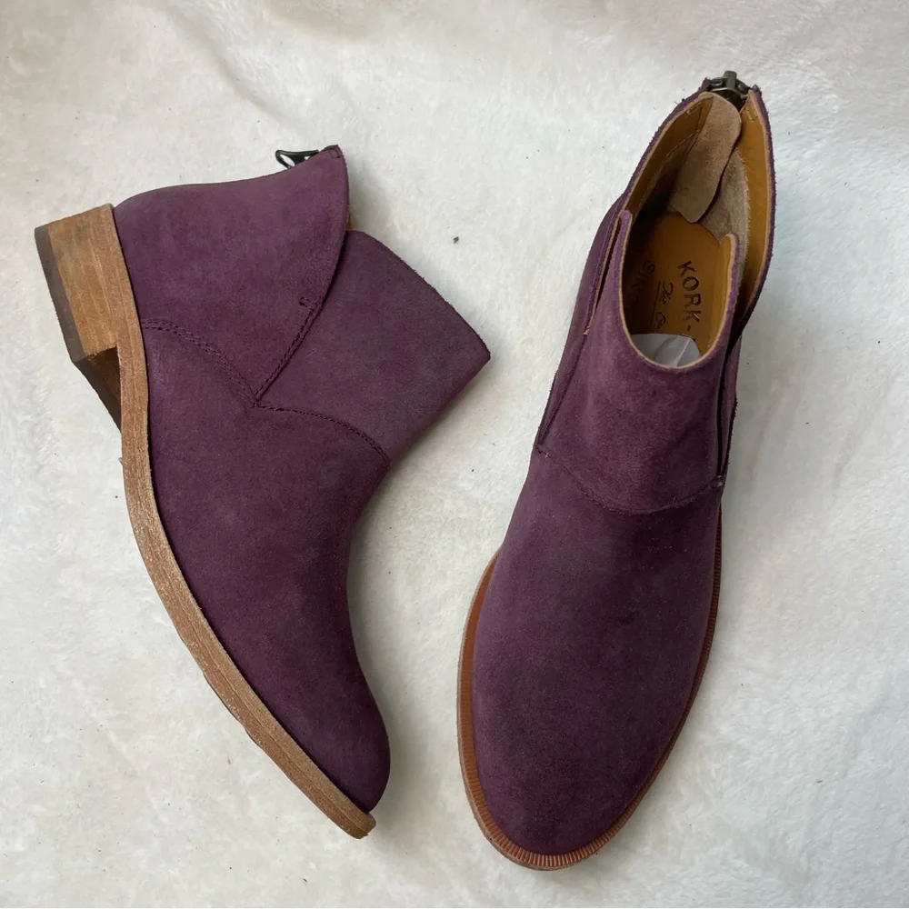 Kork-Ease Ryder Short Ankle Boots Purple‎ leather block heels NWOT B 215